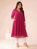 Janasya Magenta A-Line Dobby Chiffon Kurta - Dista