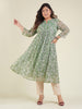 Janasya Green A-Line Chiffon Kurta - Dista