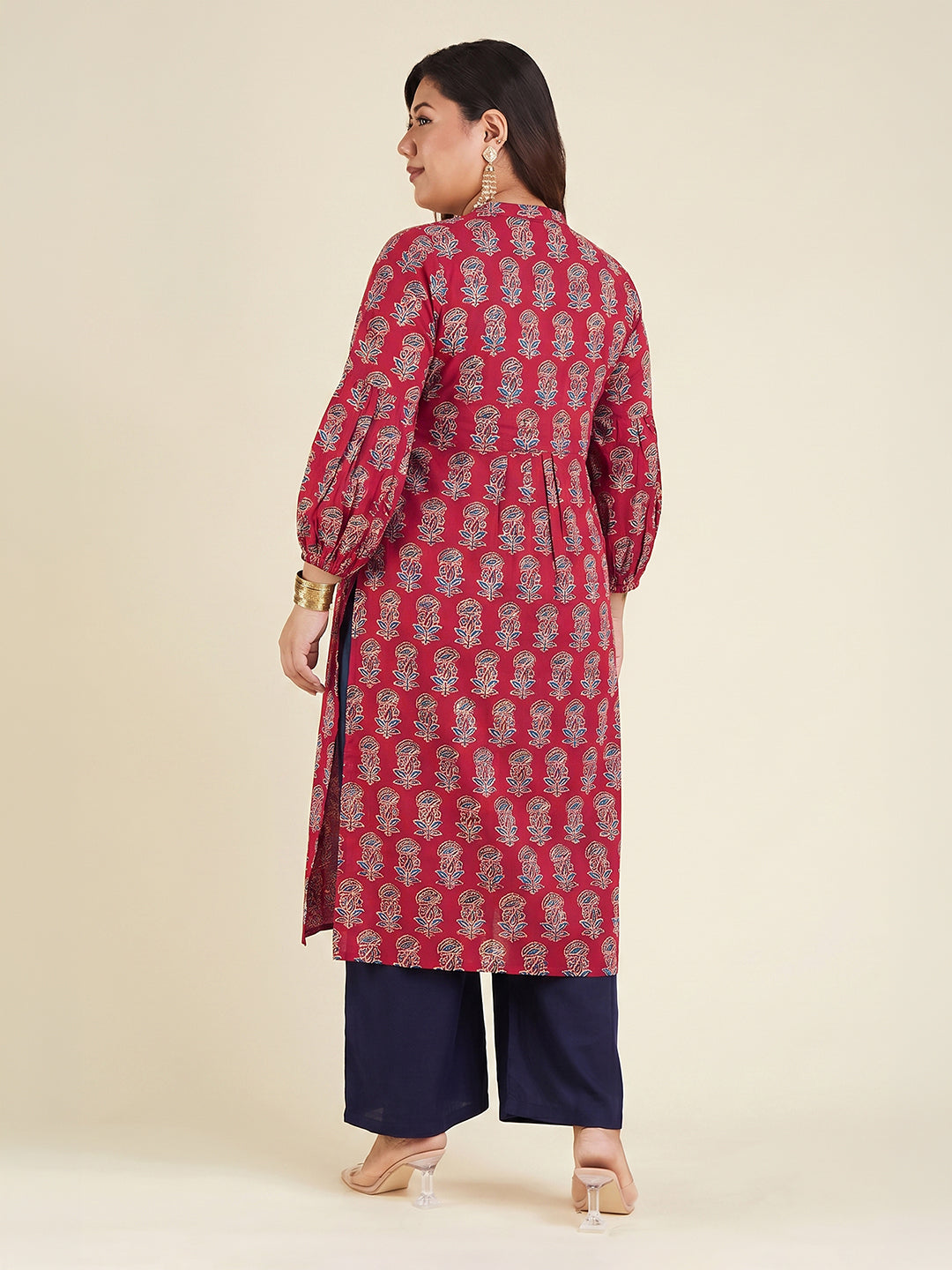 Janasya Maroon Straight Cotton Kurta - Dista