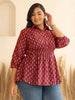 Janasya Red Peplum Cotton Top - Dista