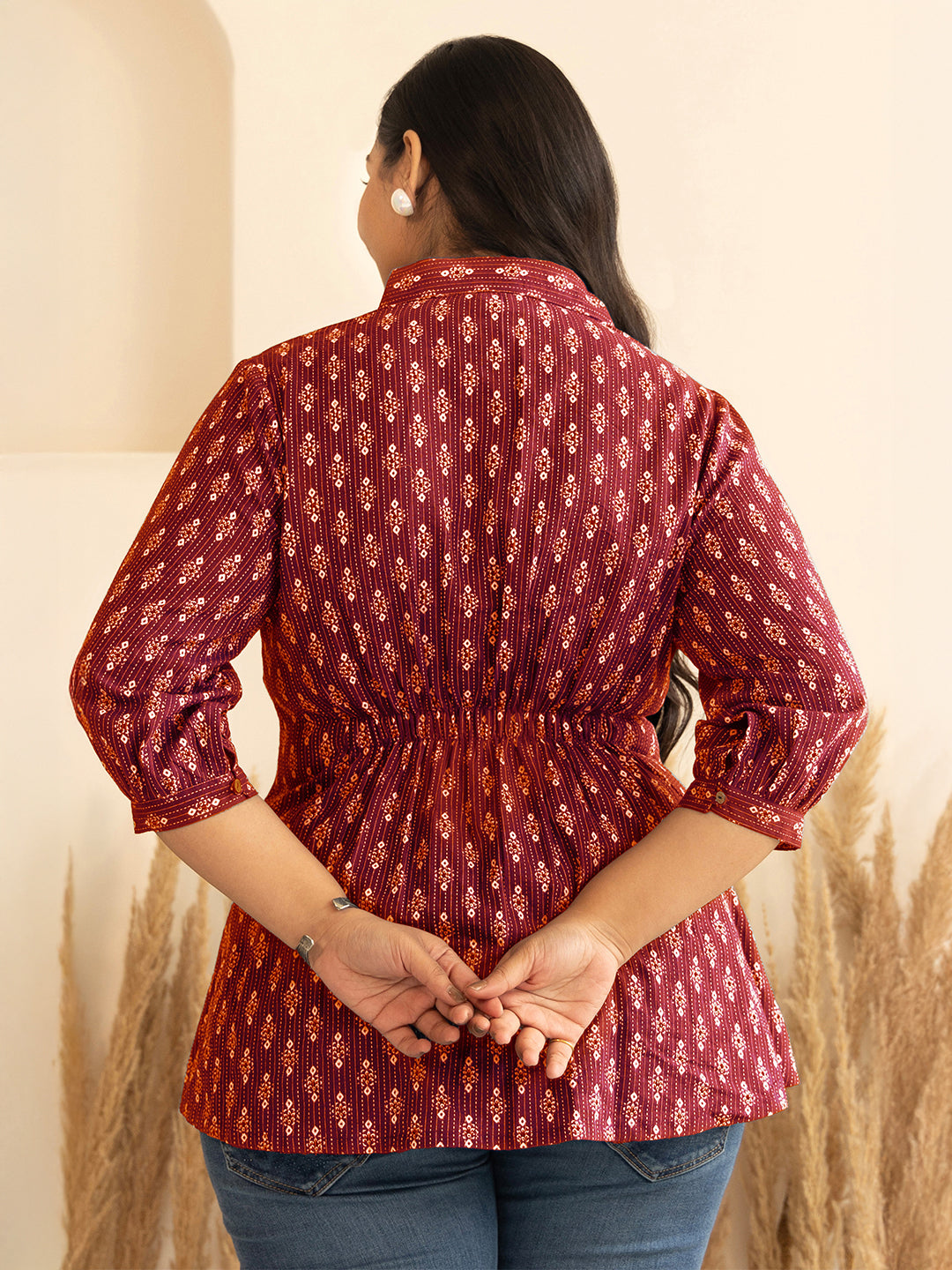 Janasya Red Peplum Cotton Top - Dista