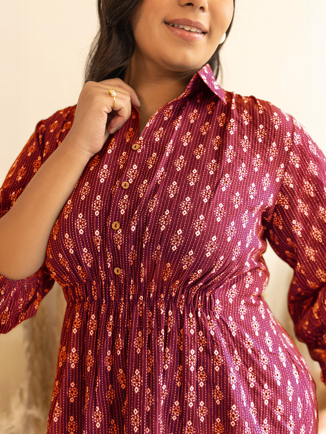 Janasya Red Peplum Cotton Top - Dista