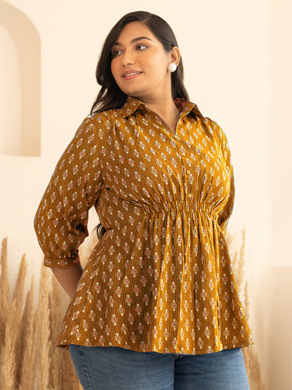 Janasya Mustard Peplum Cotton Top - Dista