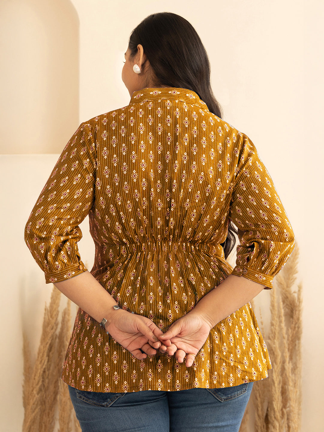 Janasya Mustard Peplum Cotton Top - Dista