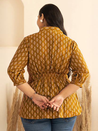 Janasya Mustard Peplum Cotton Top - Dista