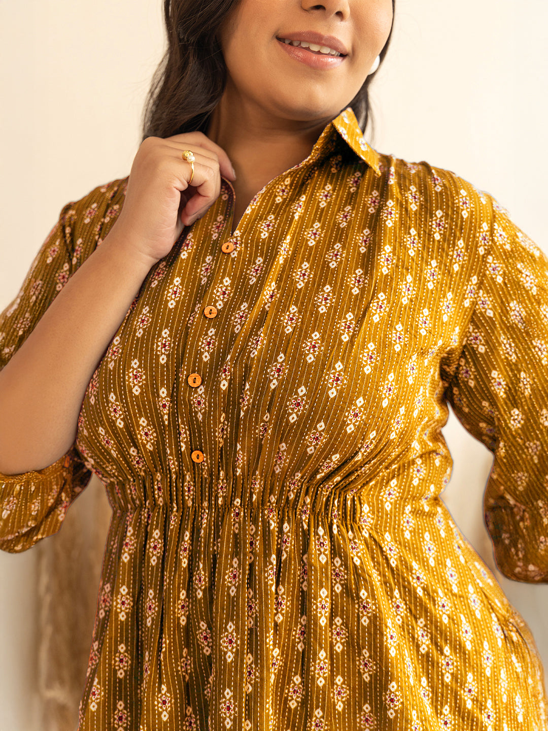 Janasya Mustard Peplum Cotton Top - Dista