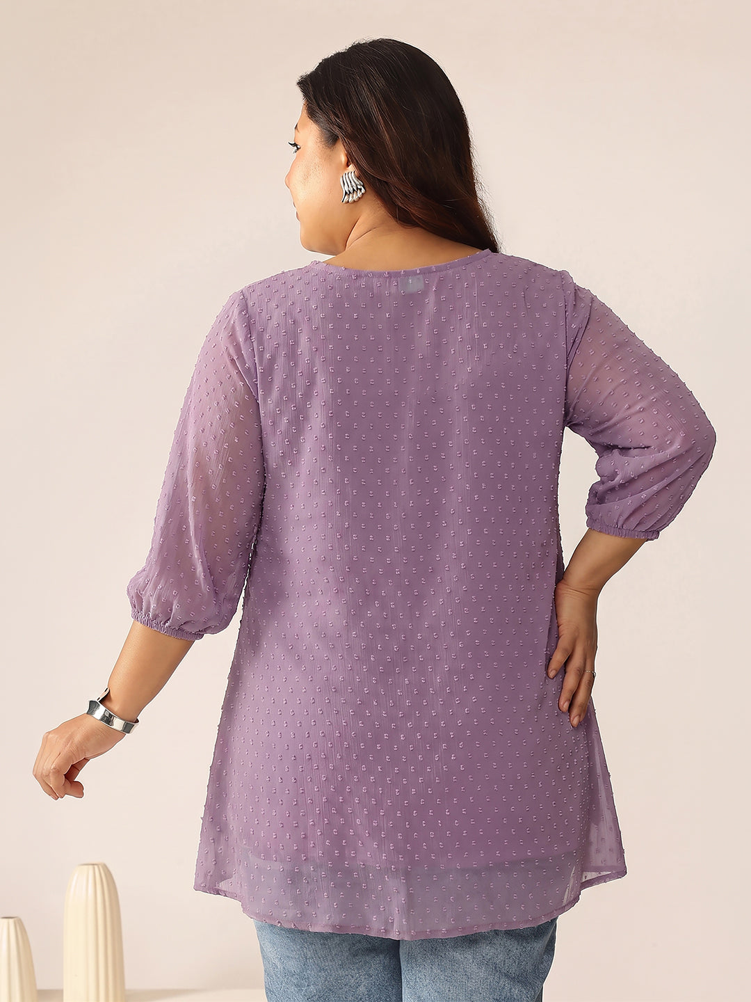 Janasya Lavender A-Line Dobby Chiffon Tunic - Dista