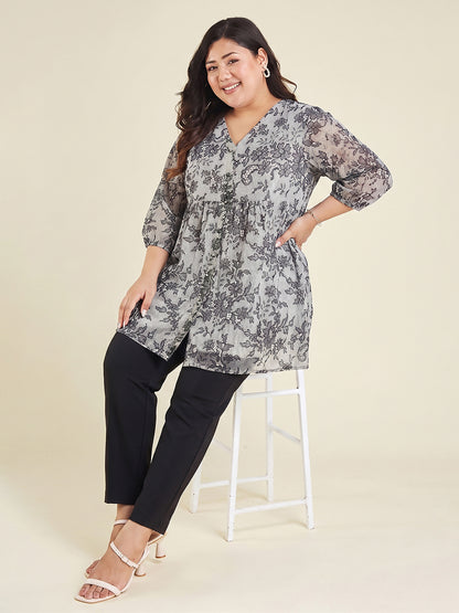 Janasya White A-Line Georgette Tunic - Dista