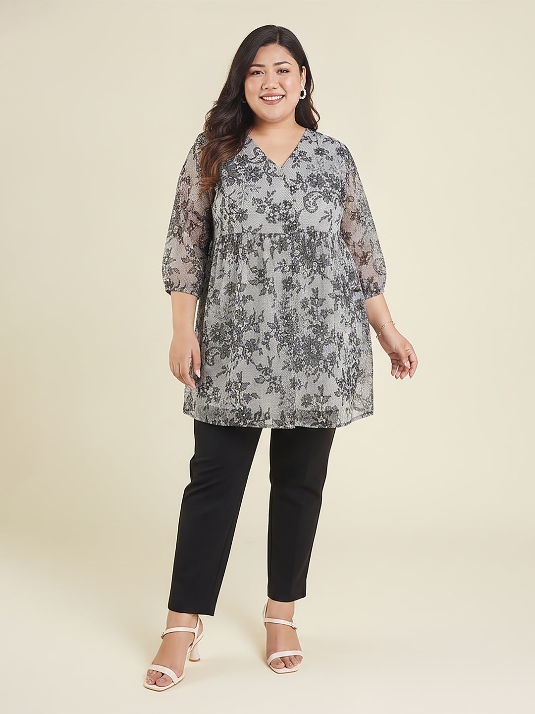 Janasya White A-Line Georgette Tunic - Dista