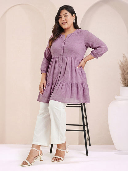 Janasya Lavender Tiered Dobby Chiffon Tunic - Dista