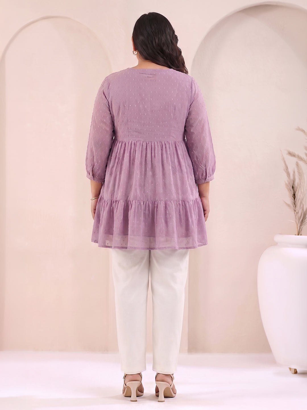 Janasya Lavender Tiered Dobby Chiffon Tunic - Dista