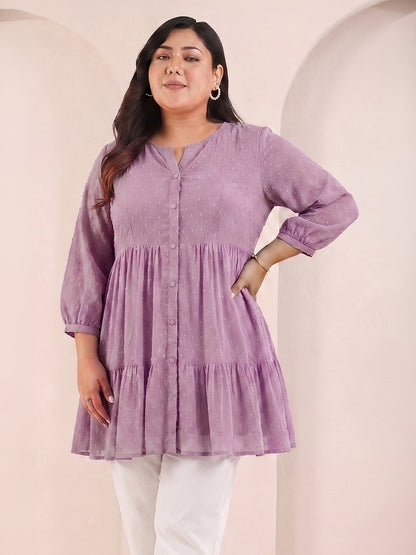 Janasya Lavender Tiered Dobby Chiffon Tunic - Dista