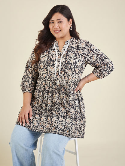 Janasya Black A-Line Cotton Tunic - Dista
