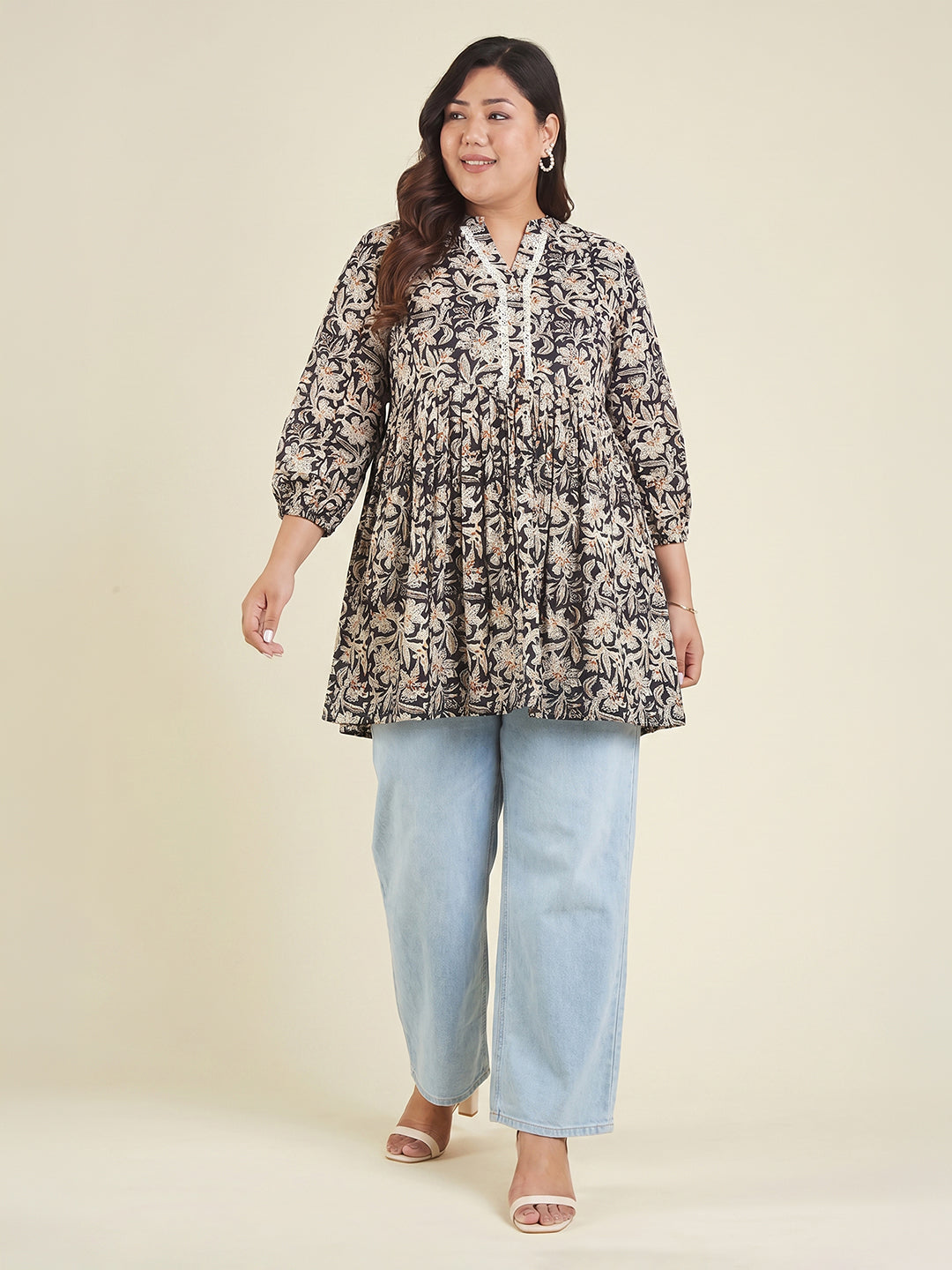 Janasya Black A-Line Cotton Tunic - Dista