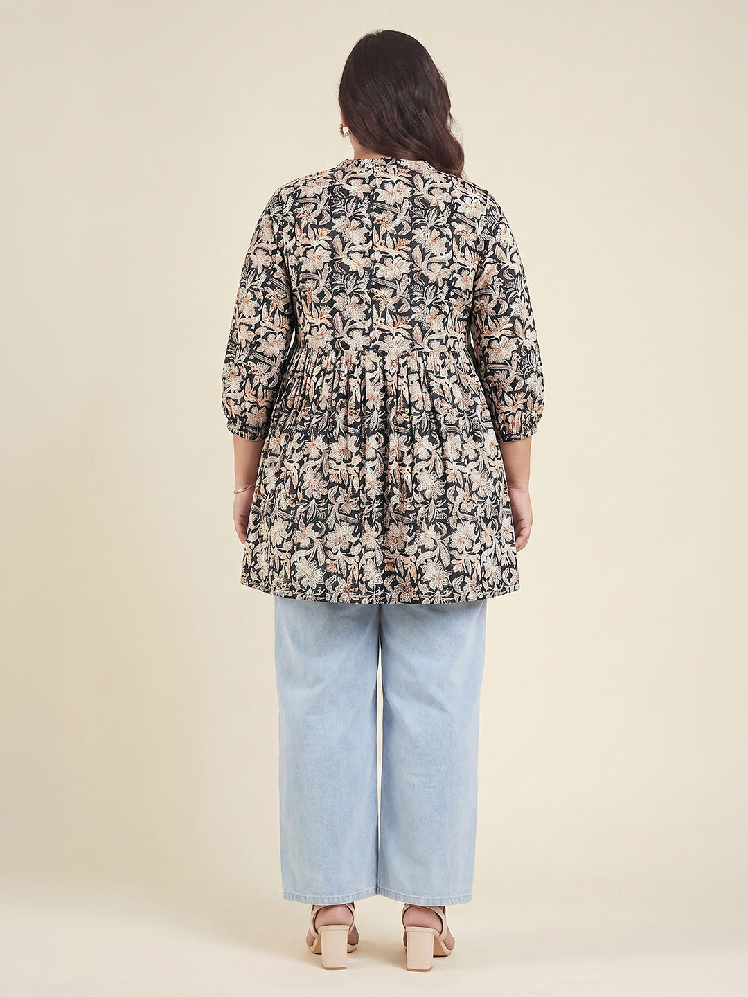 Janasya Black A-Line Cotton Tunic - Dista