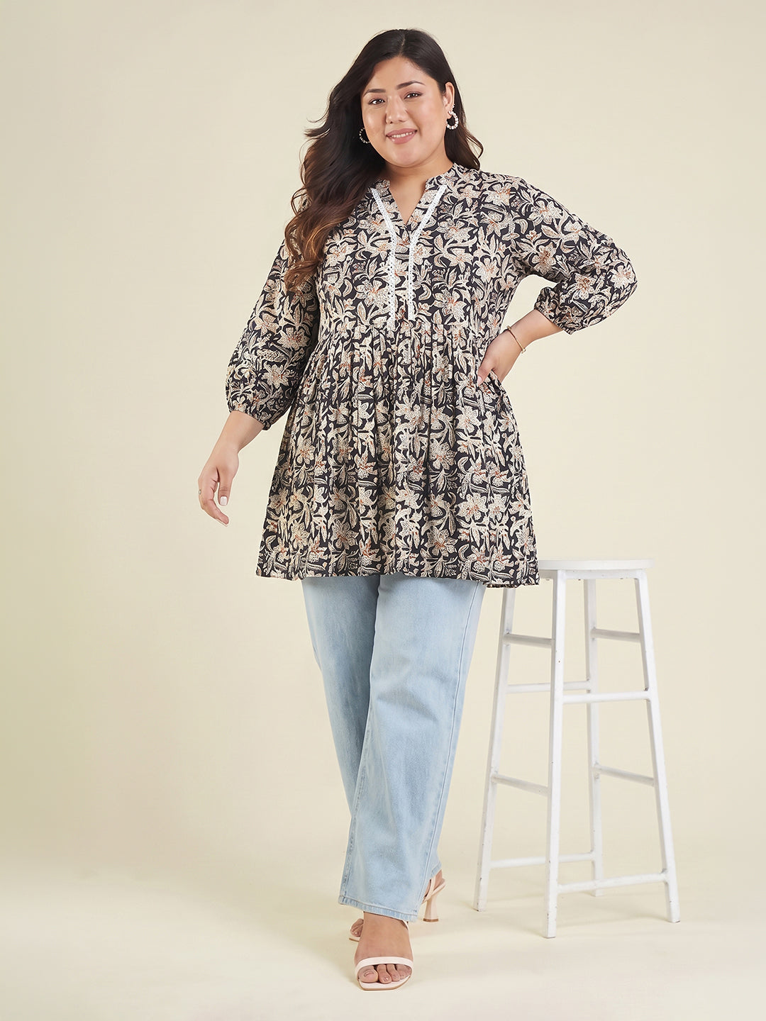 Janasya Black A-Line Cotton Tunic - Dista