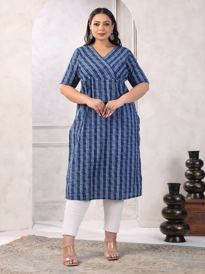 Janasya Dark Cotton Geometric Straight Kurta - Distacart