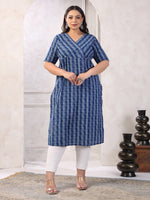 Thumbnail for Janasya Dark Cotton Geometric Straight Kurta