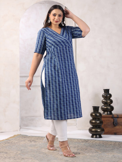 Janasya Dark Cotton Geometric Straight Kurta - Distacart