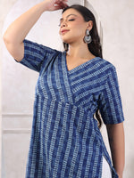 Thumbnail for Janasya Dark Cotton Geometric Straight Kurta