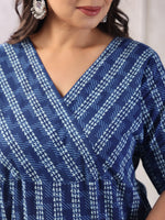 Thumbnail for Janasya Dark Cotton Geometric Straight Kurta