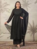 Thumbnail for Janasya Dark Georgette Foil Print Anarkali Kurta Set
