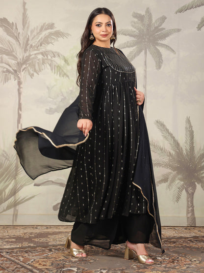 Janasya Dark Georgette Foil Print Anarkali Kurta Set - Distacart