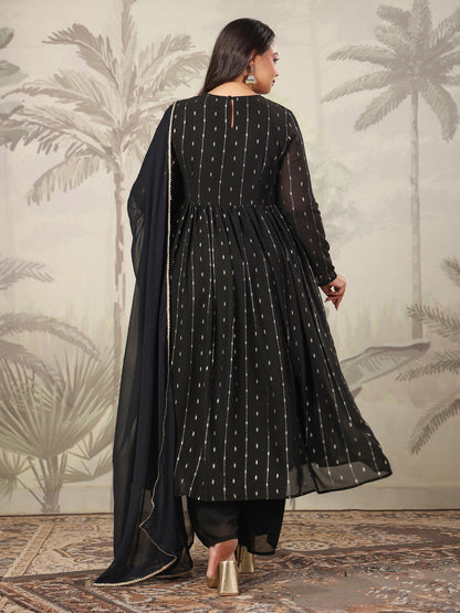 Janasya Dark Georgette Foil Print Anarkali Kurta Set - Distacart
