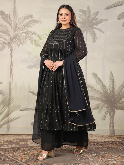 Janasya Dark Georgette Foil Print Anarkali Kurta Set - Distacart