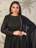 Thumbnail for Janasya Dark Georgette Foil Print Anarkali Kurta Set