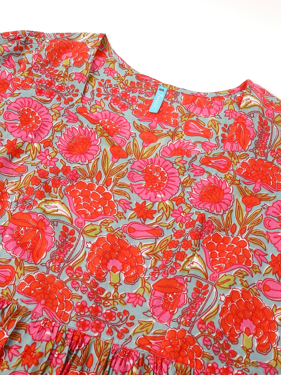 Janasya Bright Cotton Floral Flared Dress