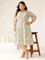 Thumbnail for Janasya Bright Cotton Floral A-Line Dress