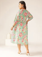 Thumbnail for Janasya Bright Cotton Floral A-Line Dress