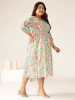Thumbnail for Janasya Bright Cotton Floral A-Line Dress