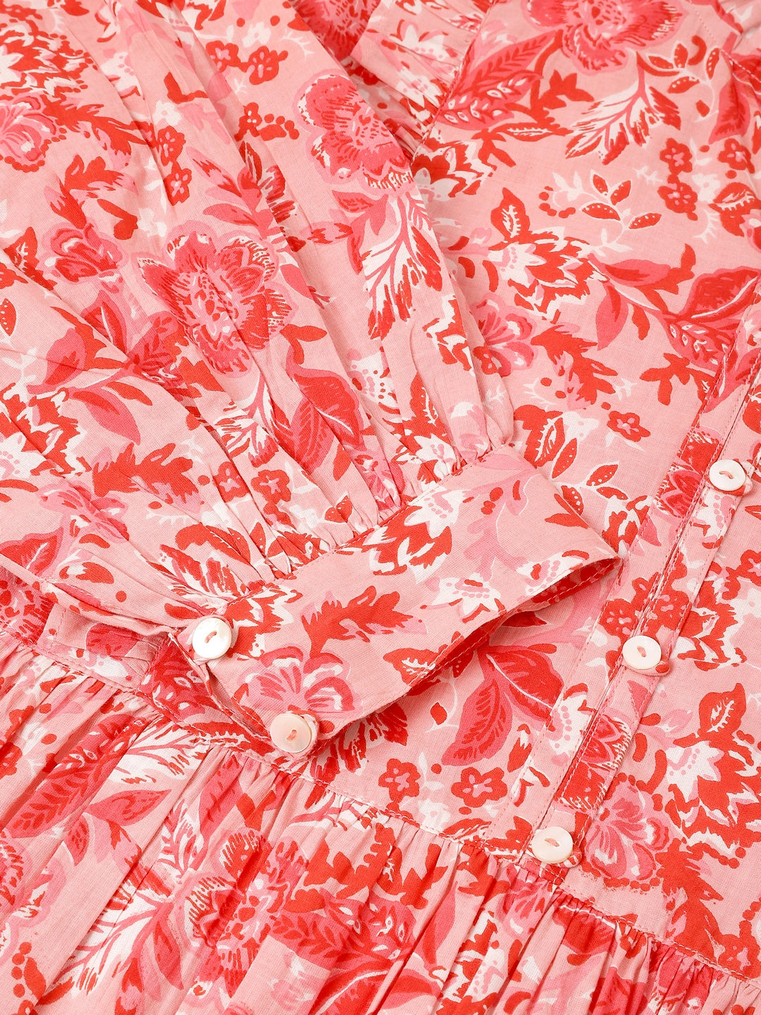 Janasya Bright Cotton Floral A-Line Dress
