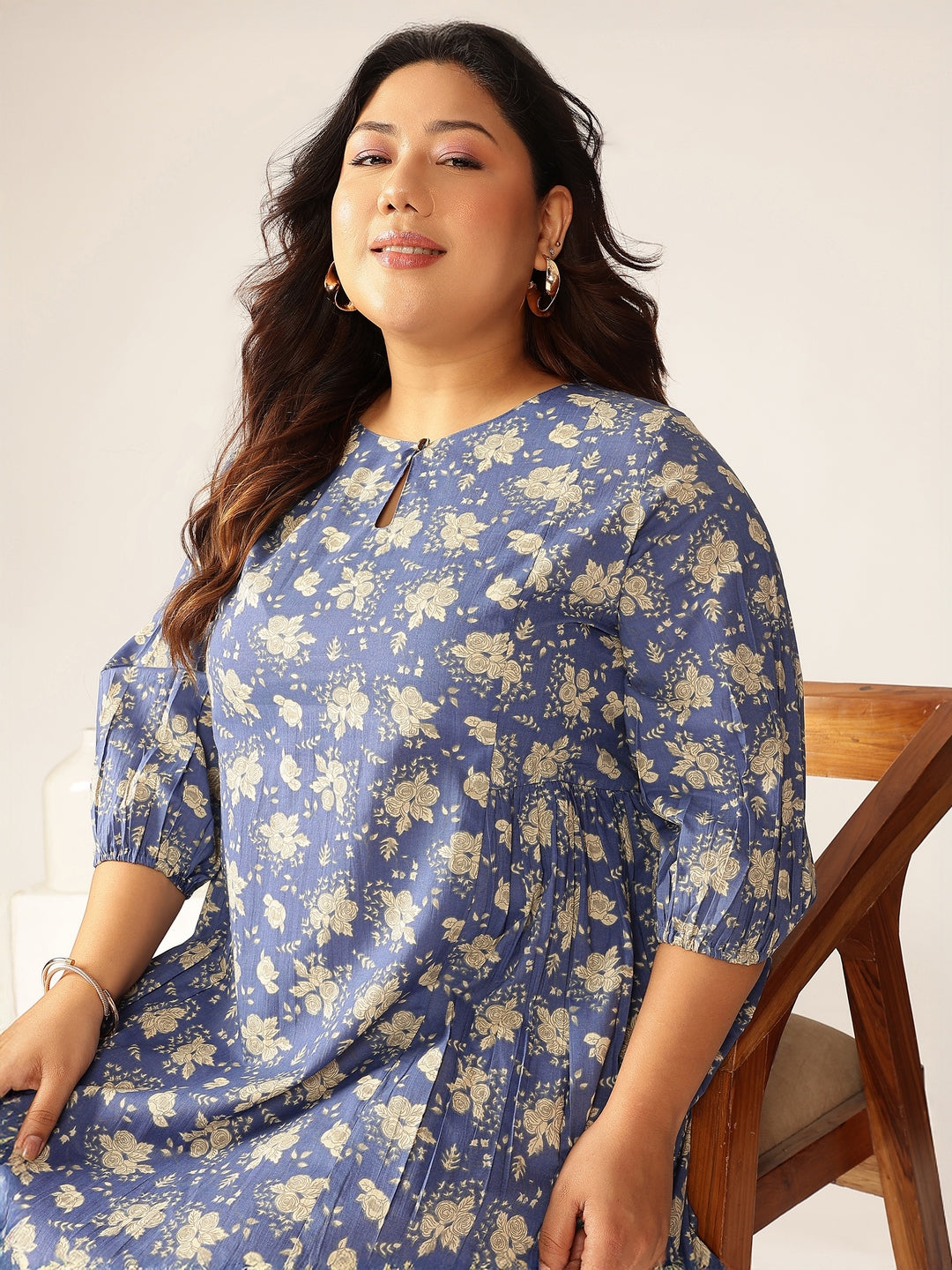 Janasya Bright Cotton Floral Fit & Flare Dress