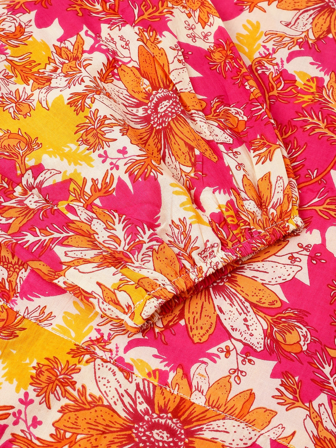 Janasya Bright Cotton Floral A-Line Dress