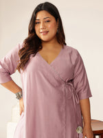 Thumbnail for Janasya Light Silk Blend Solid Angrakha Kurta Set