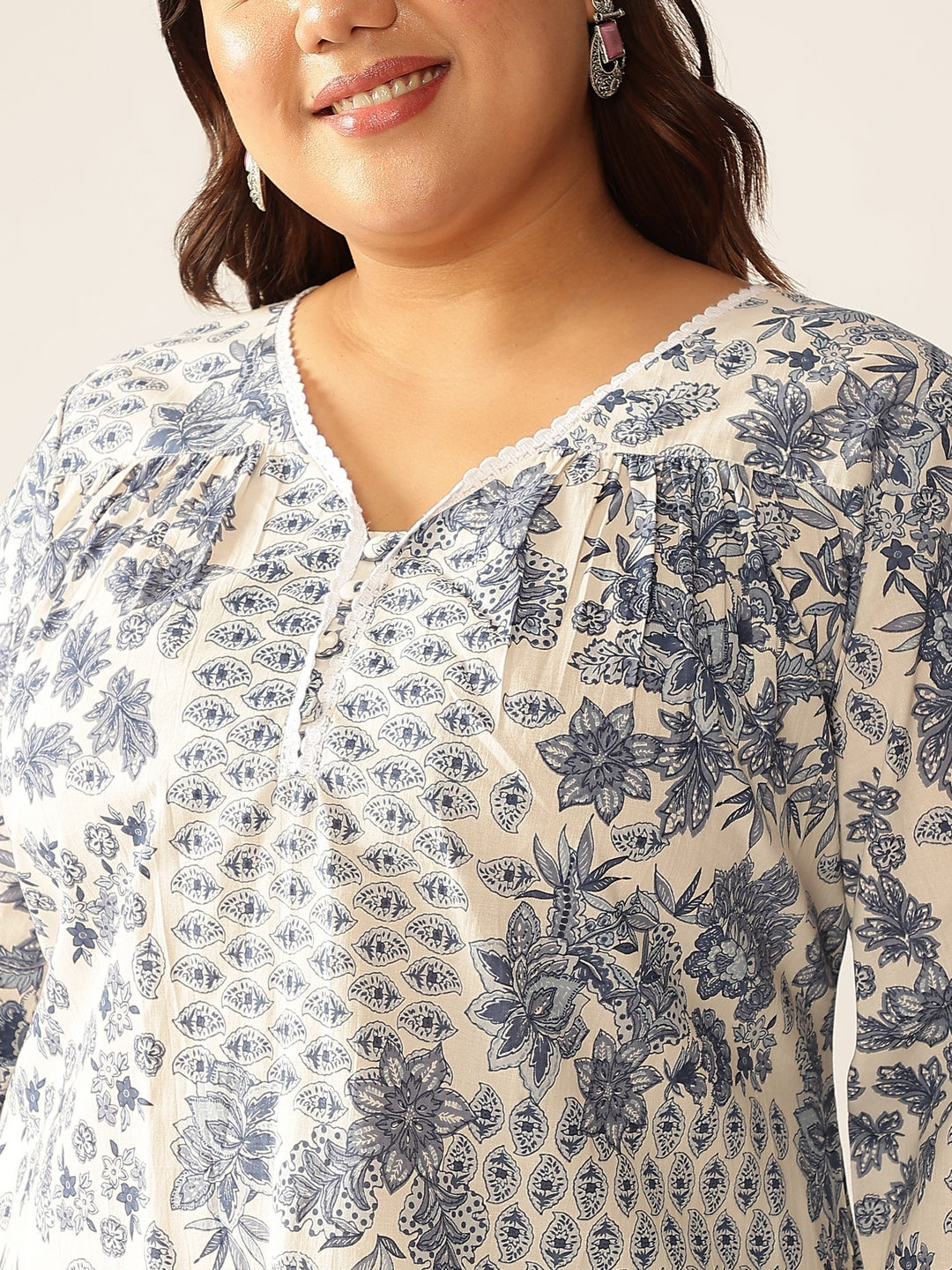 Janasya Light Cotton Floral A-Line Kurta Set