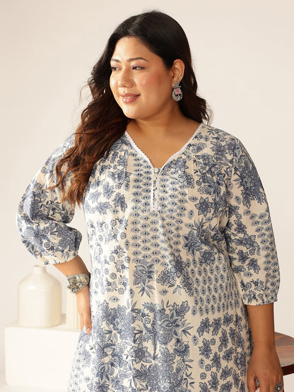 Janasya Light Cotton Floral A-Line Kurta Set - Distacart