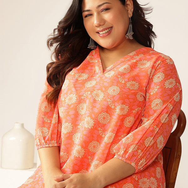 Janasya Bright Georgette Floral A-Line Tunic