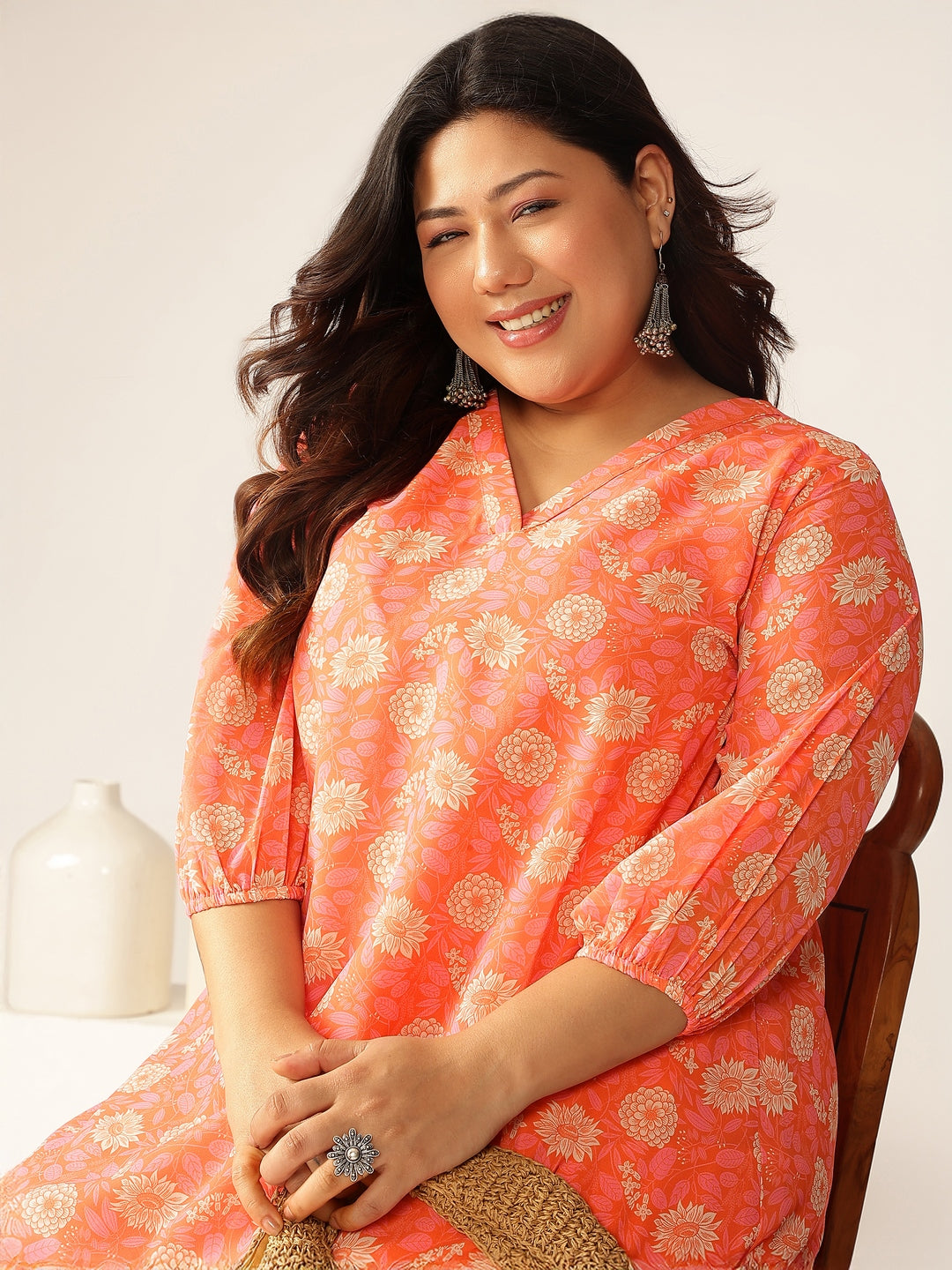 Janasya Bright Georgette Floral A-Line Tunic - Distacart
