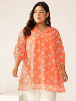 Thumbnail for Janasya Bright Georgette Floral A-Line Tunic