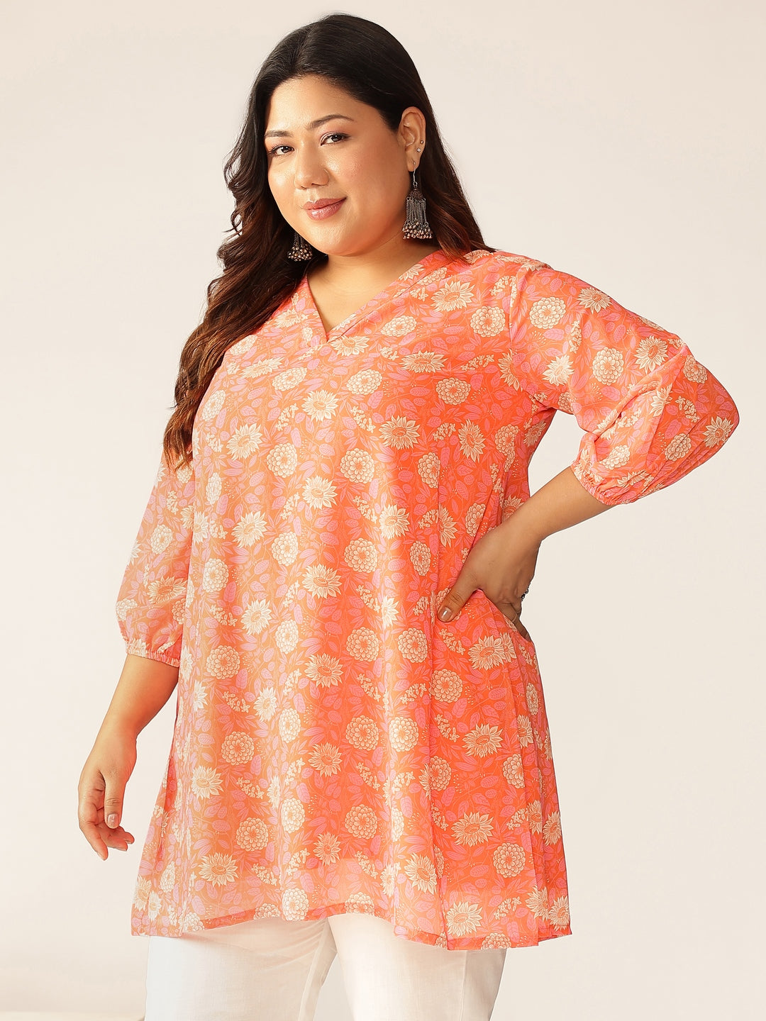 Janasya Bright Georgette Floral A-Line Tunic - Distacart