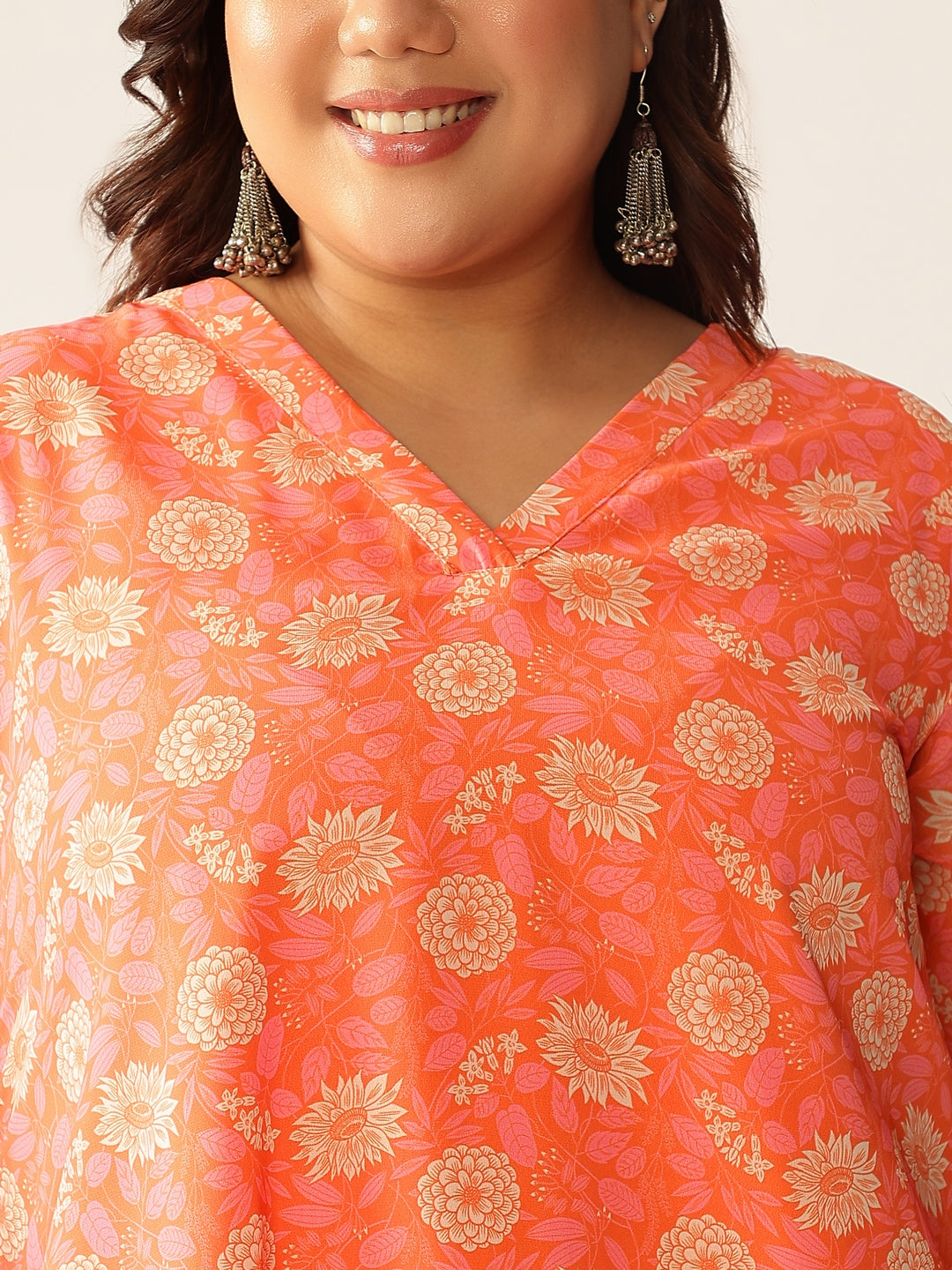 Janasya Bright Georgette Floral A-Line Tunic