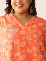 Thumbnail for Janasya Bright Georgette Floral A-Line Tunic