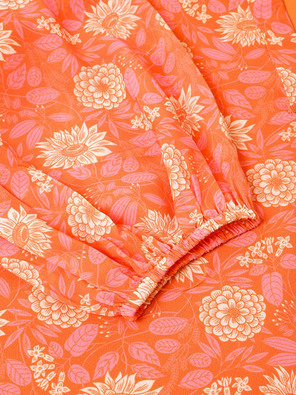 Janasya Bright Georgette Floral A-Line Tunic - Distacart