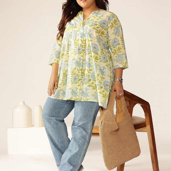 Janasya Light Cotton Floral A-Line Tunic