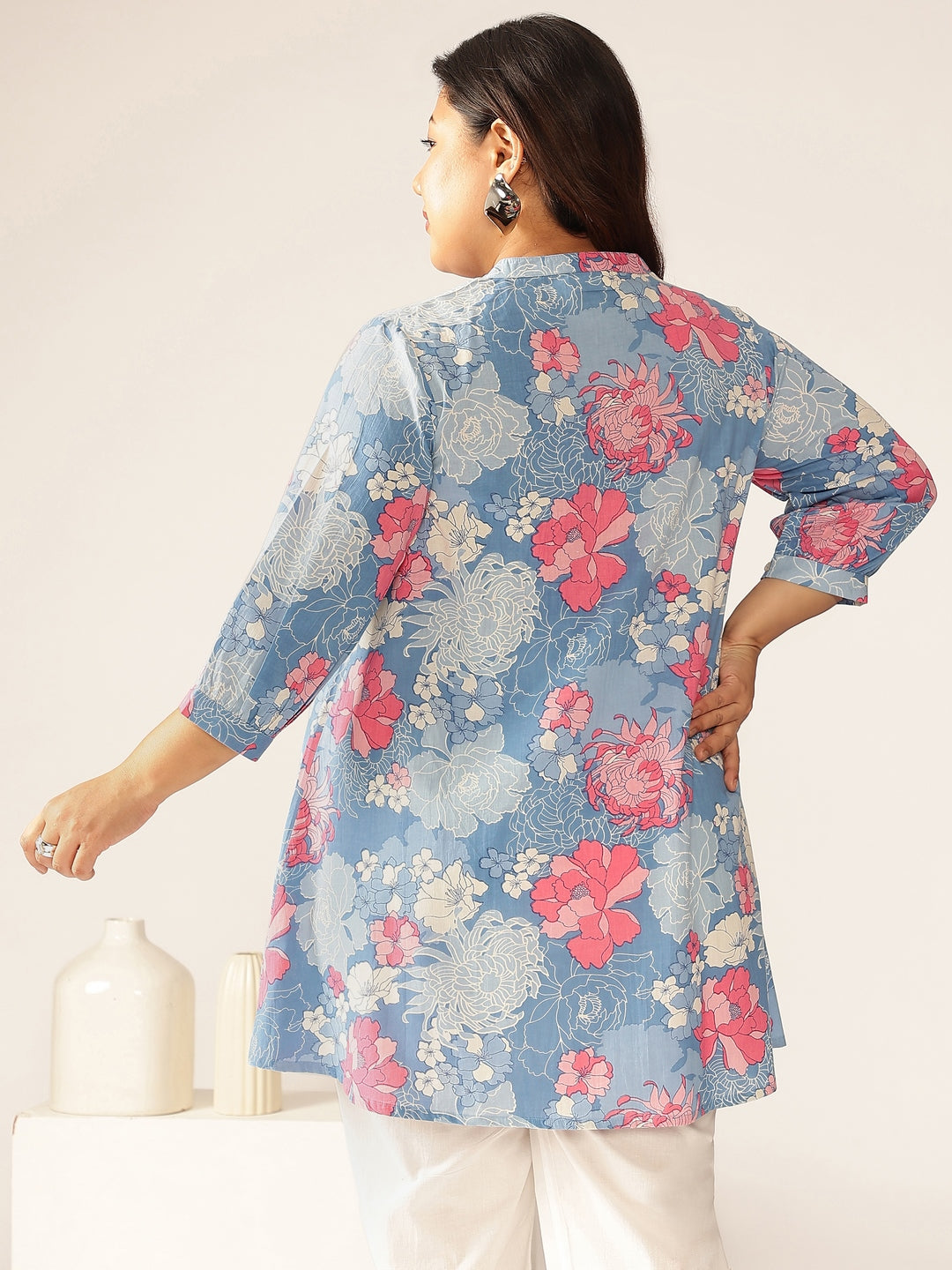 Janasya Bright Cotton Floral A-Line Tunic