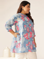 Thumbnail for Janasya Bright Cotton Floral A-Line Tunic